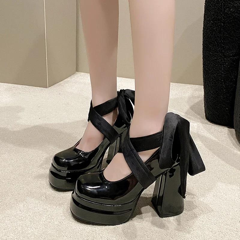 Fashion 2024 Brand Women's Shoes Shallow Women's High Heels Fashion Lace-up Party Pumps Women New Round Toe Heels Women Zapatos Mujer