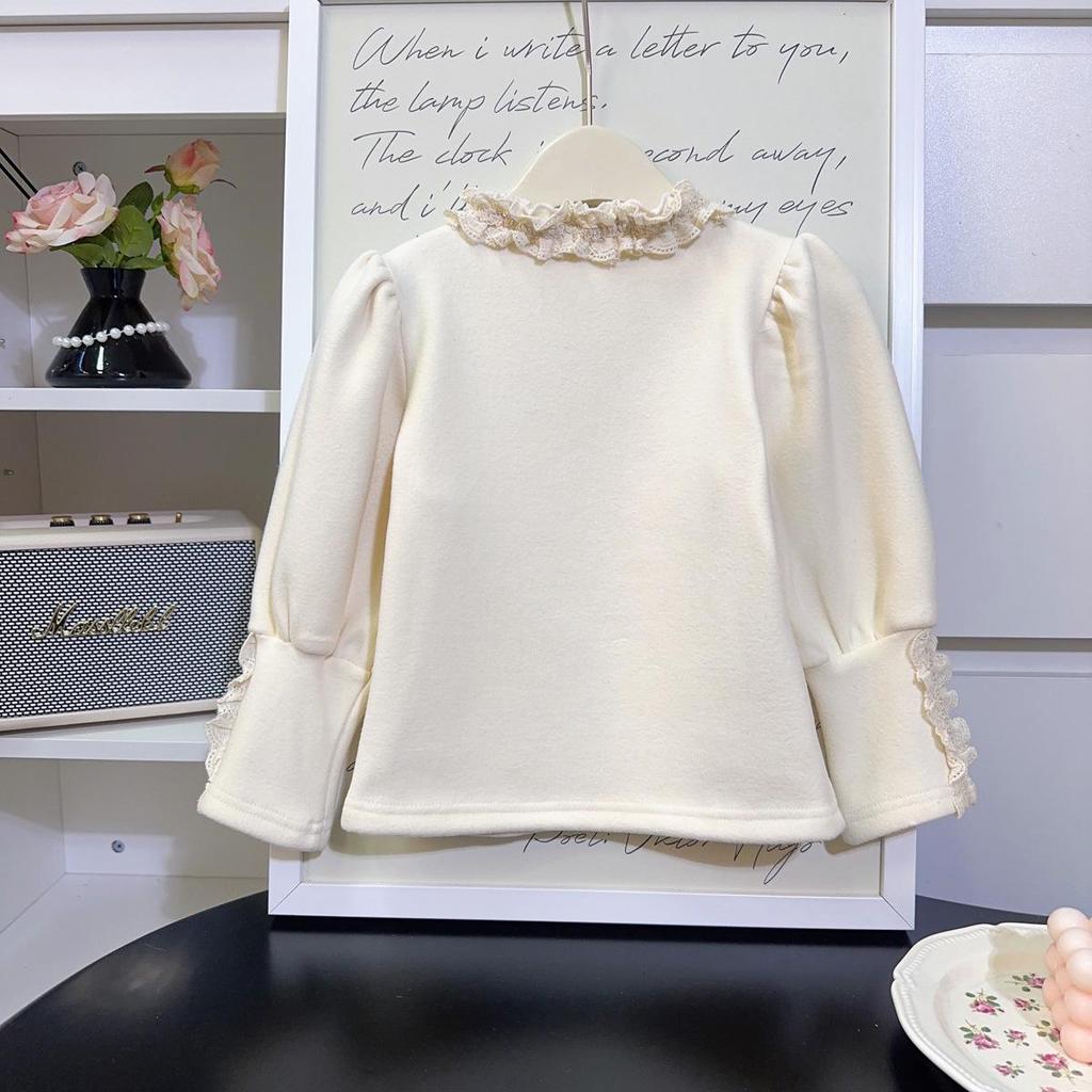 Girls' Princess Lace Ruffle Sweatshirt - Winter Long Sleeve Base Shirt