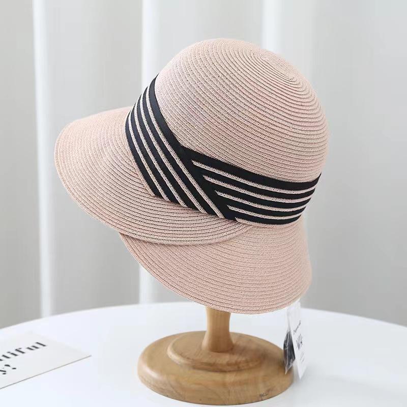 

Черная соломенная шляпа от солнца женская летняя модная универсальная полосатая солнцезащитная шляпа с защитой от УФ-лучей для путешествий, фото, складная, прохладная шляпа Adjustable розовый