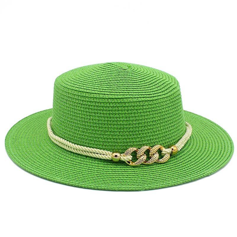 European and American spring and summer sunscreen metal buckle accessories sunshade jazz straw hat fashion celebrity vacation beach top hat