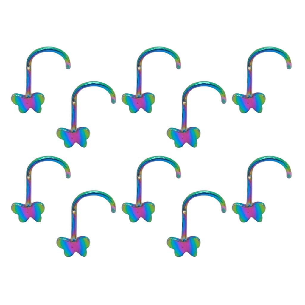 10pcs Butterfly Nose Rings Stainless Steel Piercing Jewelry For Eyebrow Ear Cartilage Accessory For Sensitive Skin