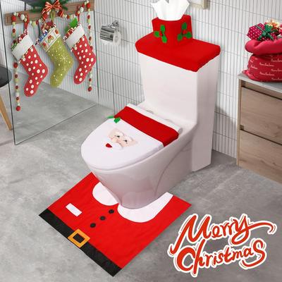 1-5Sets Funny Christmas Toilet Santa Seat Cover Tank Lid Cover Transform Your Bathroom for Holiday Party  Decor