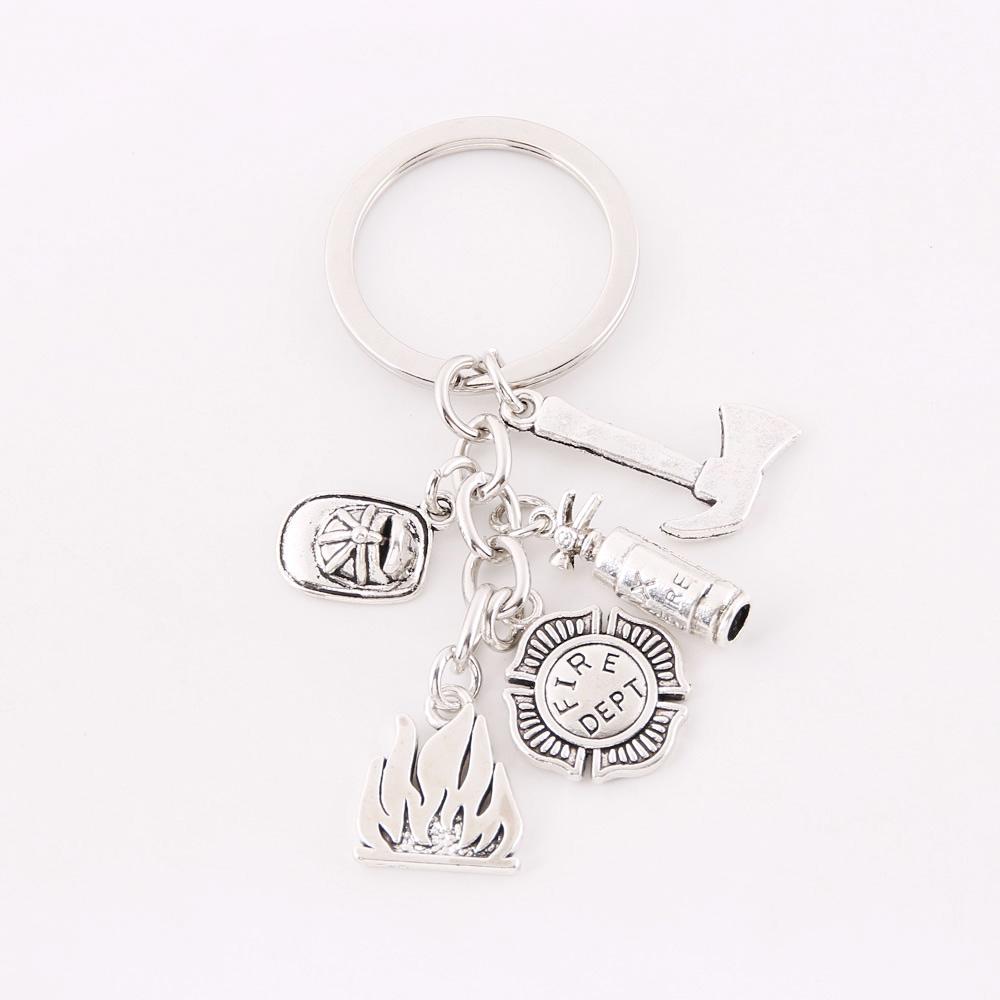 Metal Flame Firefighters Extinguisher Axe Helmet Badge Extinguishing Hero Commemorative Gift Bag Charm