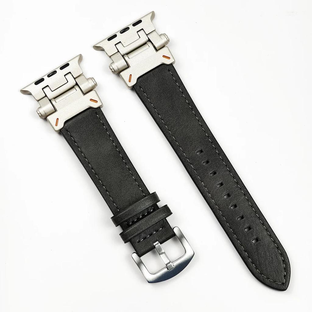 Luxury Leather Band for Apple Watch Ultra 2 49mm Men Watchband Strap Correa Bracelet for IWatch 10 46mm 9 7 8 6 5 4 Se 45mm 44mm