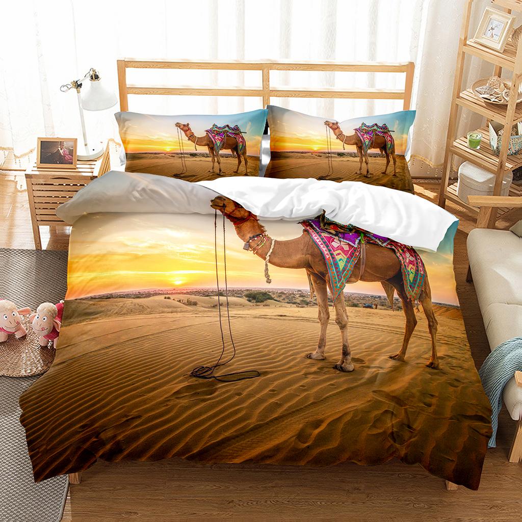 Camel King Queen Duvet Cover Tropical Desert Animals Bedding Set Lovely Wildlife Quilt Cover 2/3pcs Polyester Comforter Cover