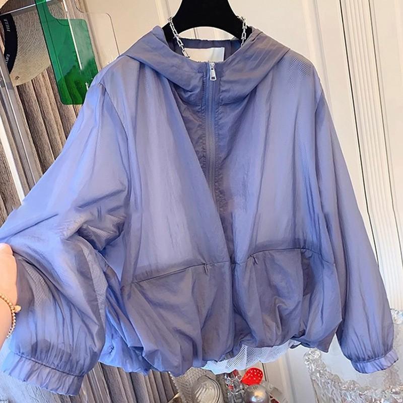 Women Loose Plus Size Suncreen Hooded Clothes Lightweight Fresh Trench Coat