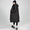 Womens Longline Knee-Length Gray Duck Down Puffer Coat With Hood Warm Winter Outerwear Students Couples