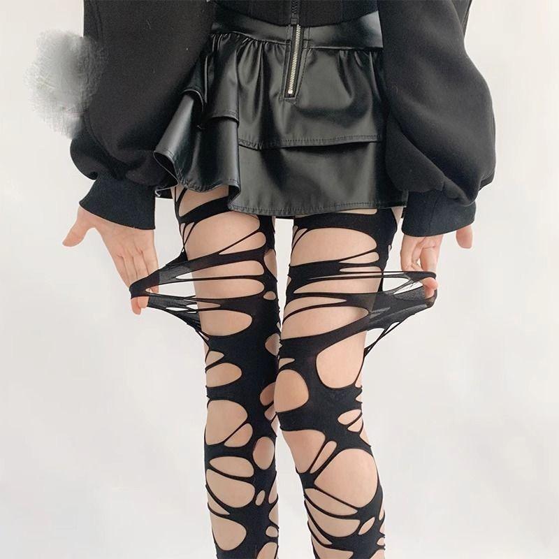

Streetwear Style Sexy Black Ripped Fishnet Tights Women Gothic Punk Hollow Out Tight Mesh Pantyhose Stockings Leggings One Size чёрный