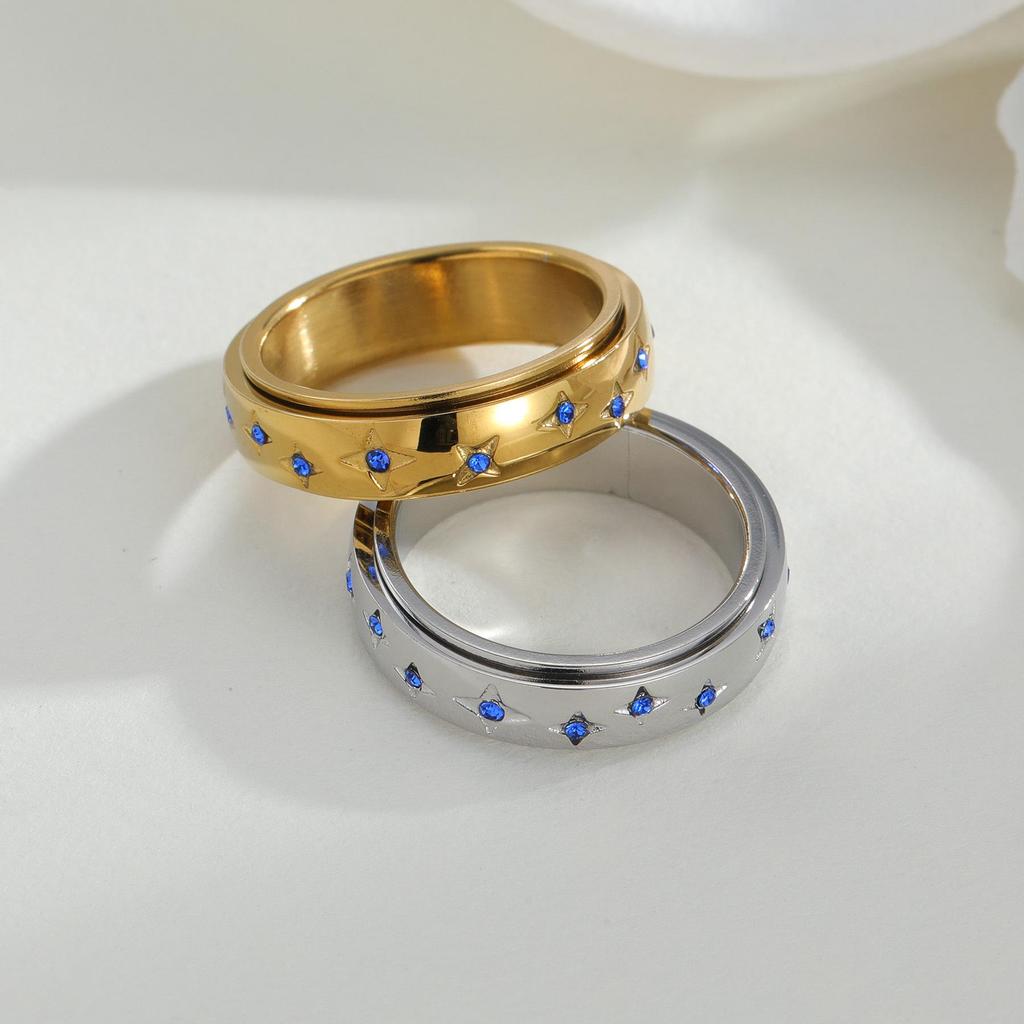 Twinkling Star Rotatable Titanium Steel Ring for Women - Stress Relief & Couple Design