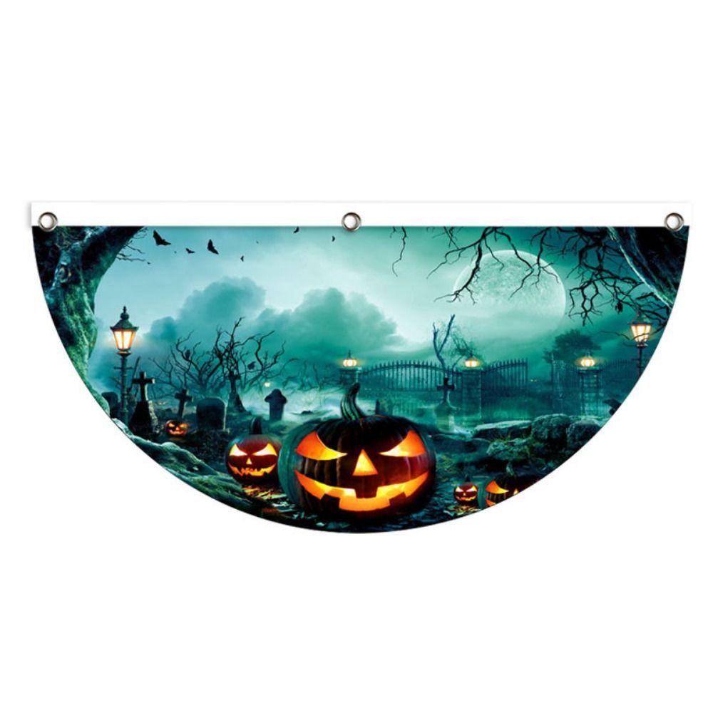 Polyester Halloween Fan Flag Decorative Ghost Pumpkin Bunting Flag for Home