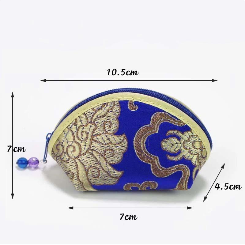 Chinese Brocade Jewelry Pouch Exquisite Handmade Embroidery Zipper Closure Small Storage Bag for Rings Earrings Necklace