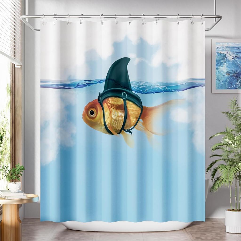 Shower Curtain Blue,Washable Cloth Ombre urtain Hooks, Rustic Waterproof Dark Sea Blue Farmhouse Shower Curtains for Bathroom
