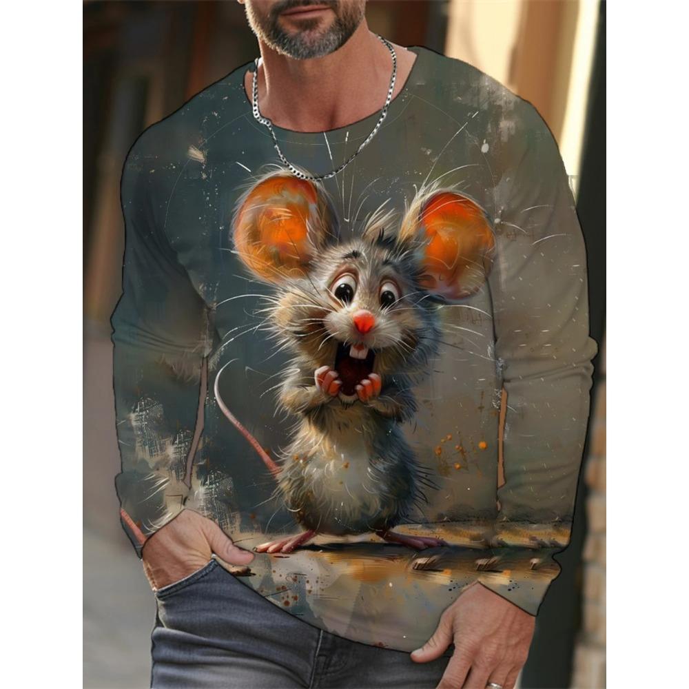 Funny 3D Animal Print Men's T-shirts Hip Hop Trend Harajuku Street Clothes Autumn Loose Top Fashion Long Sleeve T-shirts