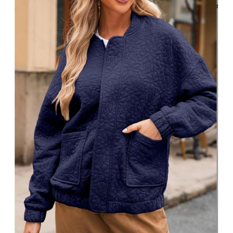Women's Fall Plus Size Casual Jacquard Cardigan Jacket Lightweight Zipper Solid Color Long Sleeve Jackets