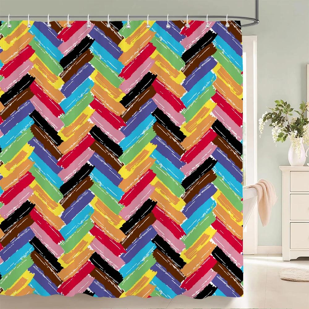 

Simple geometric Printed Shower Curtain Stripe Bath Curtain Polyester Fabric Waterproof Bathroom Curtains with Hooks Bath Screen W90xH180cm-35x70in