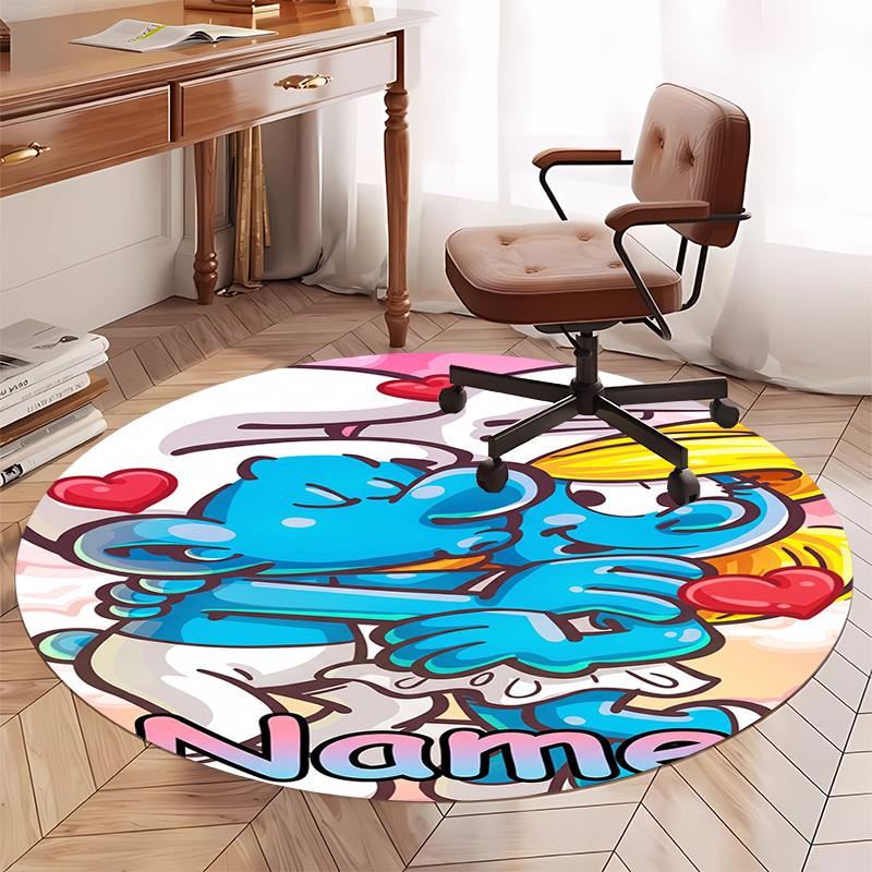 Custom Name The Smurfs Printed Round Rug Carpet Chair Rug Area Rug Entryway Doormats,for Office Chair Living Room Bedroom Kitchen Room.