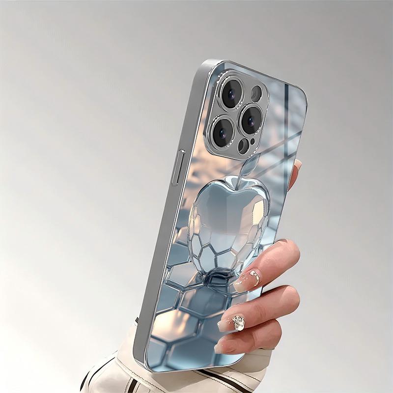 Honeycomb Silver For Apple Pattern Glass Electroplated Phone Case For iPhone 17 16 15 14 13 12 11 Pro Max Plus 16E 17 Air Cover