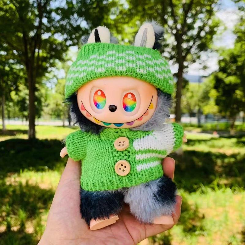 Cute Plush Vinyl Doll Clothes Kawaii Sweater Hat for Labubu Plushies Stuffed Animals Wear Fit for 10-17cm Kpop Dolls Accessories