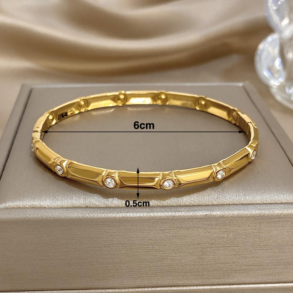Unique Rhinestone Bamboo Stainless Steel Bracelet for Women Fashion Gold Color Stacked Cuff Bangle Bracelets Waterproof Jewelry