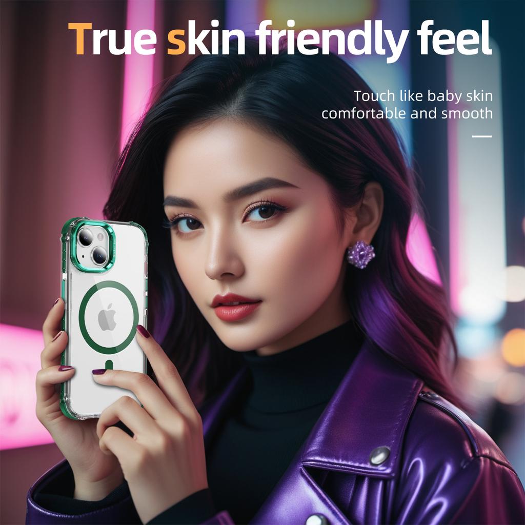 For iPhone 14/13 Clear Phone Case with Lens Kickstand Cover Compatible with MagSafe