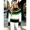Fall Winter Women's Fair Isle Pattern Half Turtleneck Sweater, Loose Soft Rhombus Jacquard Knit Lazy Top