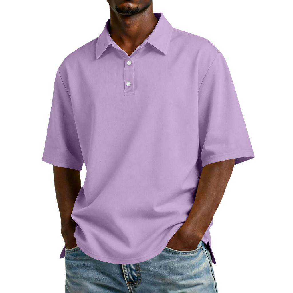 Men Short Sleeve Polo Shirt Classic Fit Cotton Blend Three Button Placket Casual Collar Top for Everyday Wear