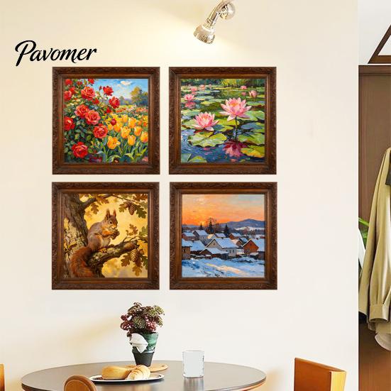 Easy Install Window Decor for Beginners 4Pcs Four Seasons Landscape Wall Sticker, Waterproof PVC Decorative Modern Scenery Decorations Office