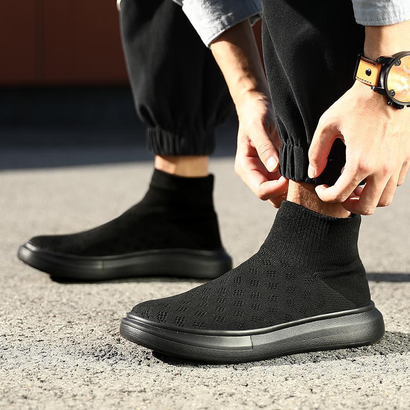 New fly-woven couple high-top board shoes, sports shoes, cotton men's socks, lazy shoes, versatile and breathable