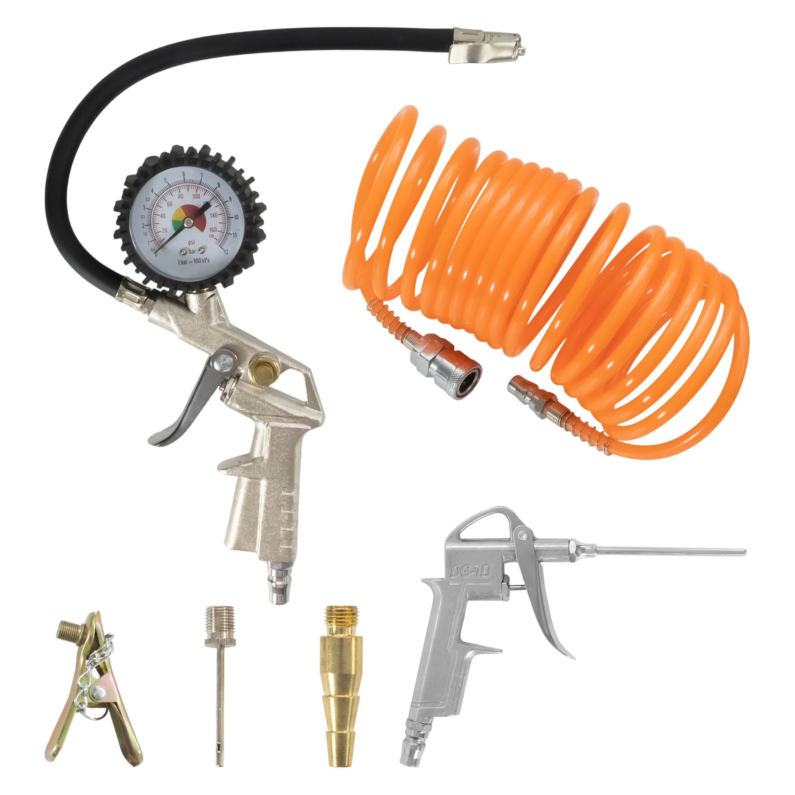 

HFS(R) 6-Piece Air Hose Set for Air Compressors, 5mm Inner Diameter x 8mm Outer Diameter, Approximately 5m, Includes Air Duster