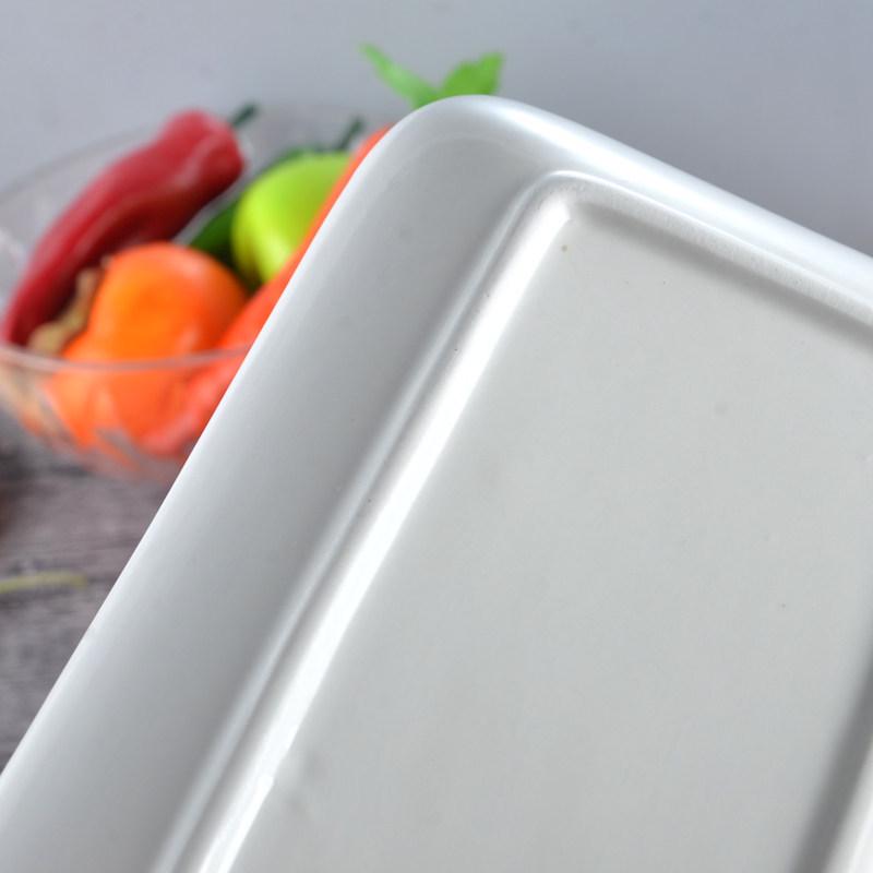 Pure White Ceramic Chee Cheong Fun Plate - Rectangular Sushi & Barbecue Dish for Western Cuisine