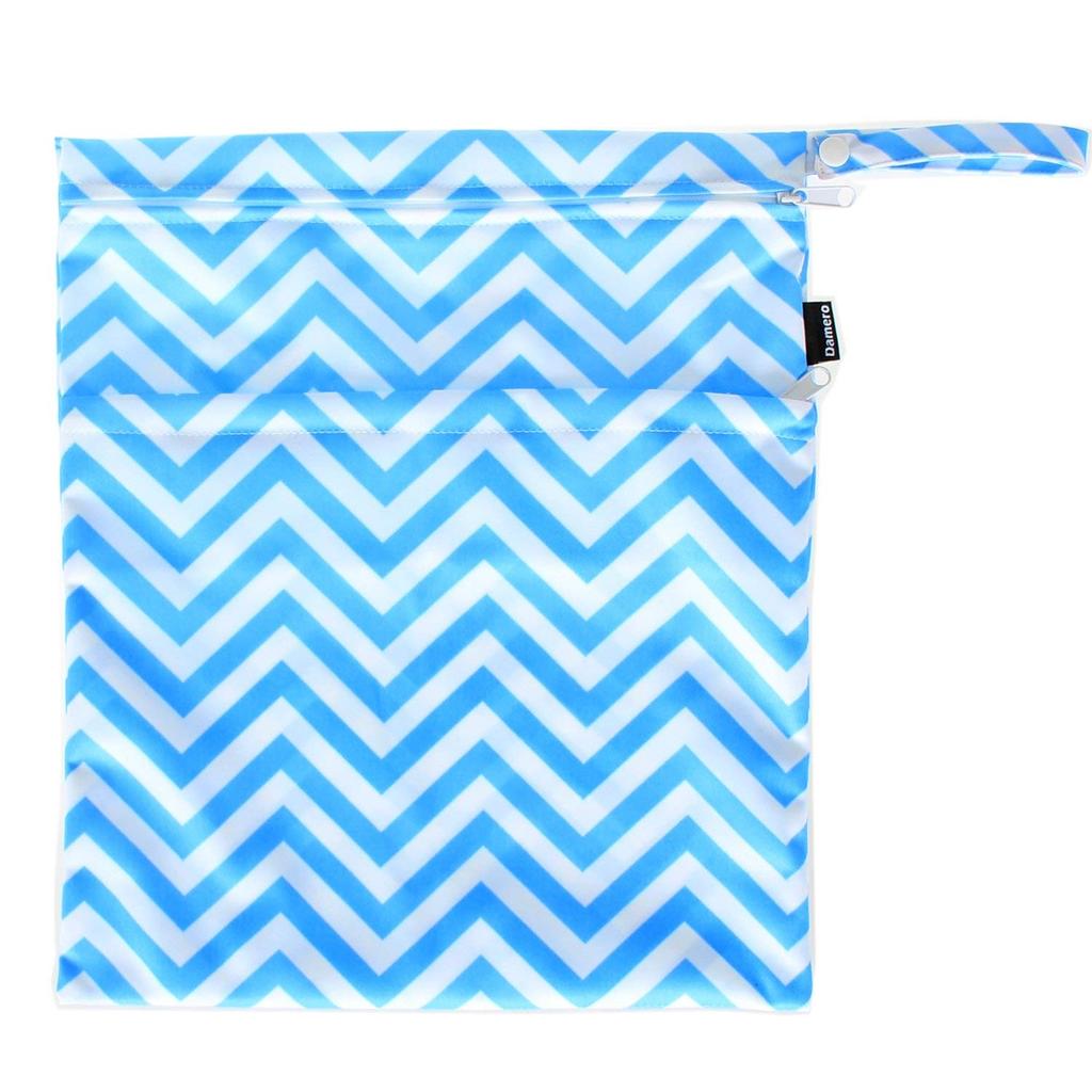 Damero Wet Bag Bath and Great for the Hot and Yellow Wave Blue (Waterproof) 2-Piece Set Clothes, Diapers, Towels, Swimsuit, Supplies, Meals.