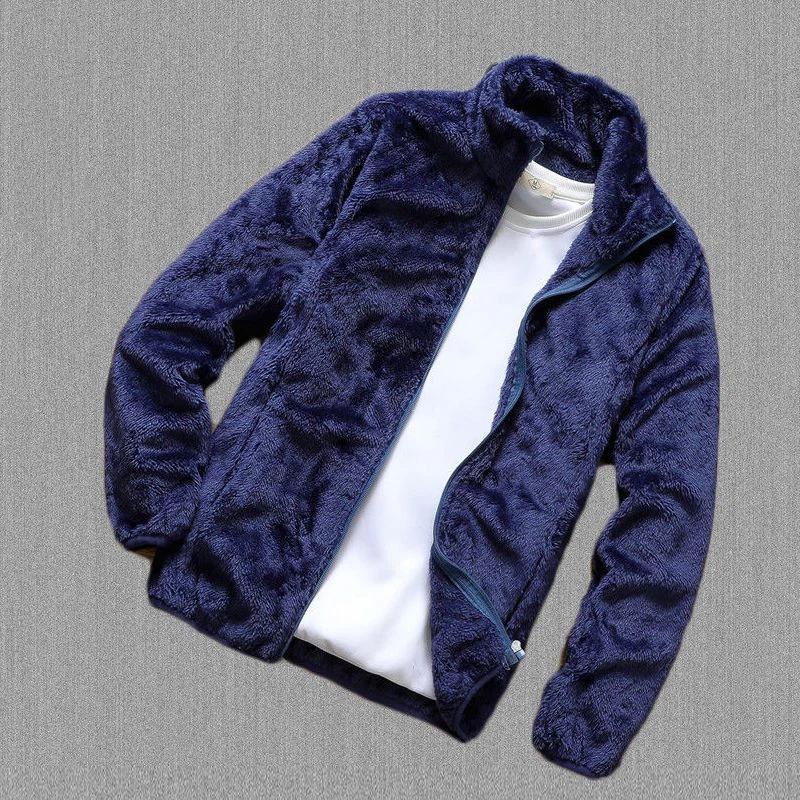 Cardigan Sweatshirt Herren Stehkragen Einfarbig Mantel Herren Herbst Winter Polarfleece Oberteil Jugend Doppelseitiger Plüschmantel