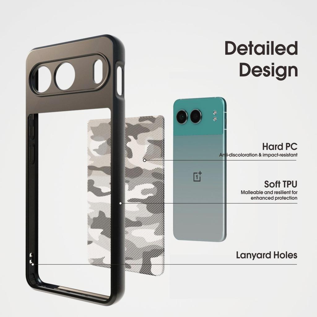 (Comes with wrist strap)IBMRS for OnePlus Nord 4 Case,Translucent Matte Back Slim Fit Shockproof Protective Case Cover - Black camo