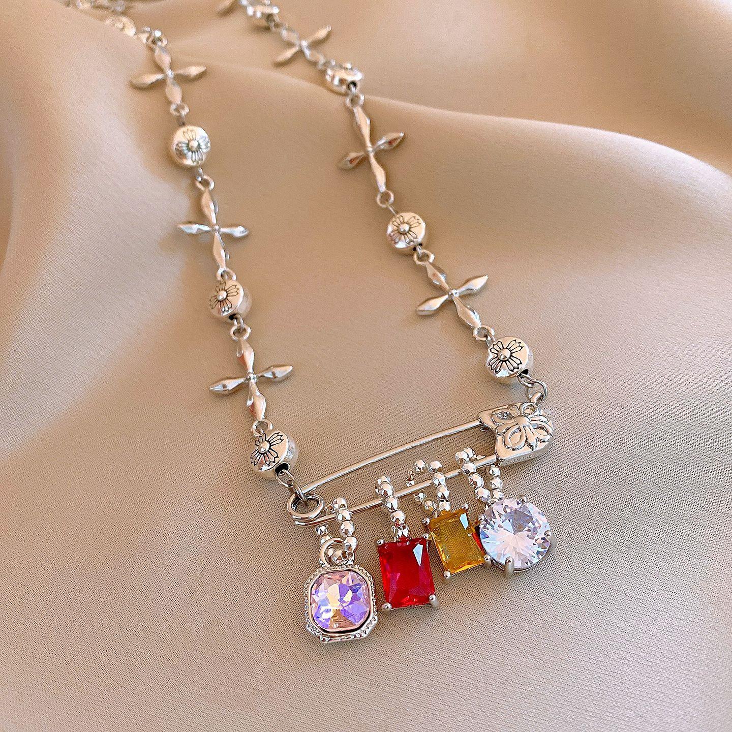 European and American sweet and cool style square zircon pin cross necklace female personality exquisite necklace female