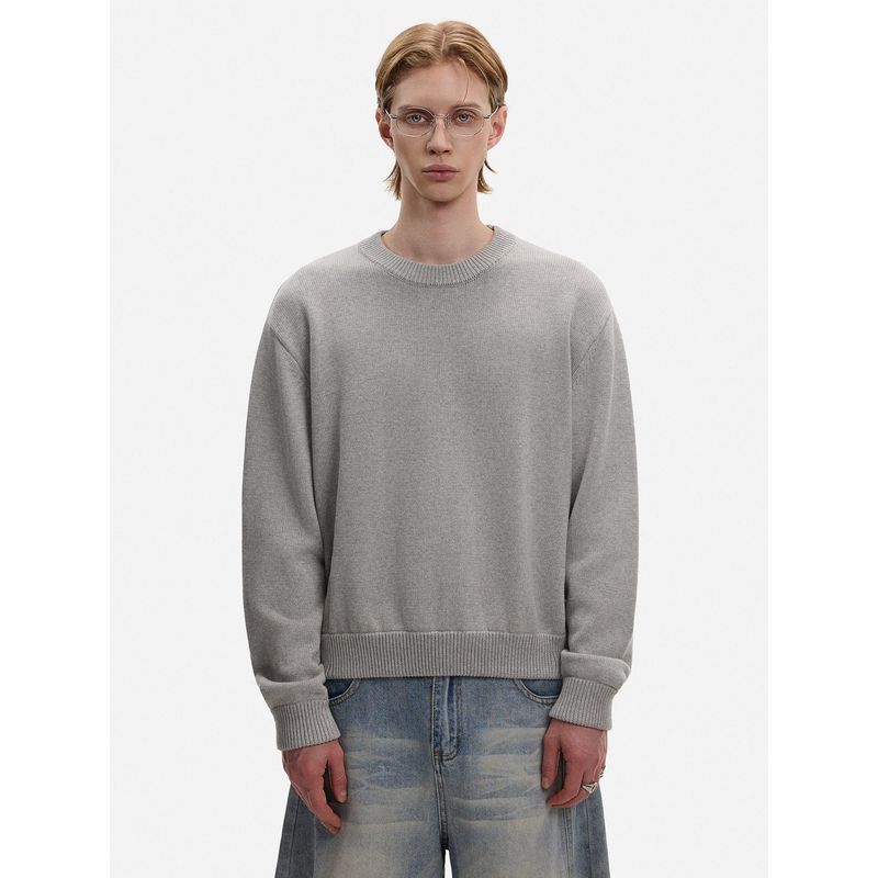 Blaexit American Retro Cleanfit Gray Knitwear Men's Boxy Short Wide Stripesd Long-Sleeved Knitwear