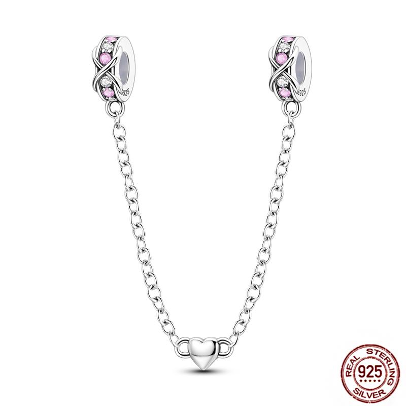 Originalcopper Safety Chain Fixed Clasp Clip Charms Stars Moon Four Leaf Clover Butterfly Beads Woman Bracelet Diy Jewelry