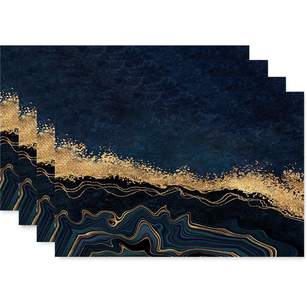 Anti Fouling and Heat-insulating Table Mat 4PC Placemat Watercolor Marble Printed Fabric Linen Placemat  Western Style Placemat