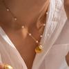 Trendy Lucky Boho Gold Color Shell Imitation Pearl Pendant Necklace For Women Geometric Round Charm Clavicle Chain Jewelry
