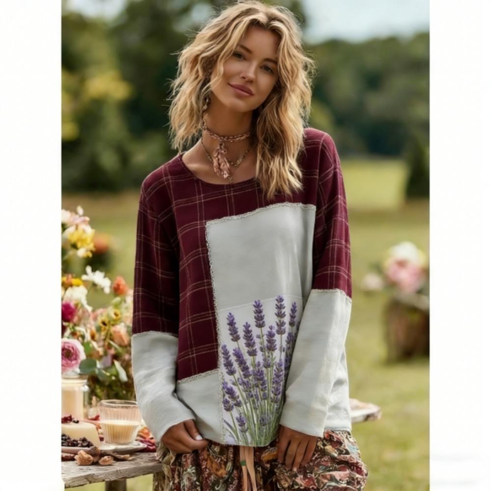 Spring Europe America Women's T-shirt Fashion Floral Print Pullover Comfortable Women Long Sleeve T-shirt Outdoor Casual Tees Top