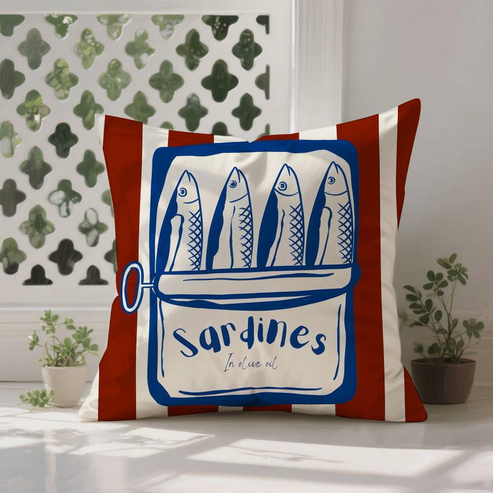 S-Sardines Art Pillow Case Anti-dustmite Pillowcase Invisible Zipper Silky Short Plush Sofa Cushion Cover