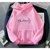 Korean Style Velvet EKG Print Casual Hoodie, Unisex Long Sleeve Pullover for Autumn/Winter