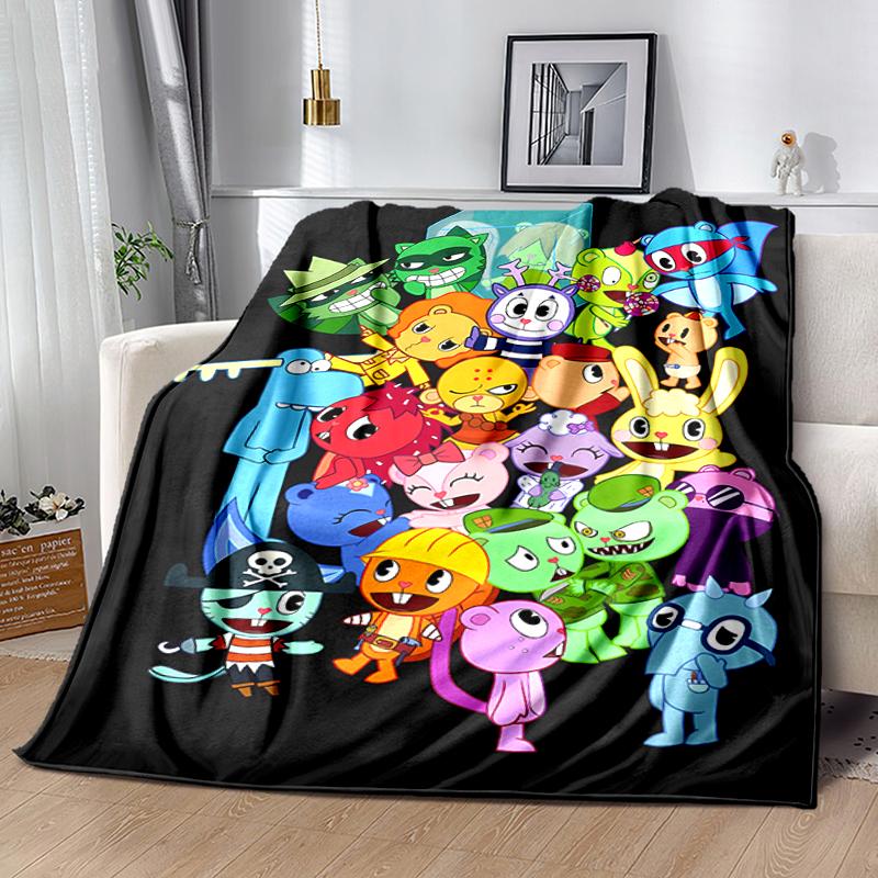 1pc Blanket Happy Tree Friends5 Print Design, Lightweight Blanket for Sofa, Bed- Soft &Warm, Gift for All Seasons Like Christmas, Halloween