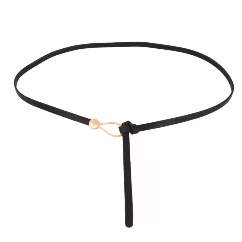 A Brand-new Suit with A Thin Waist Belt, A Versatile Imitation Cowhide for Women, A Knotted Belt, and A Fashionable Black Dress for Women