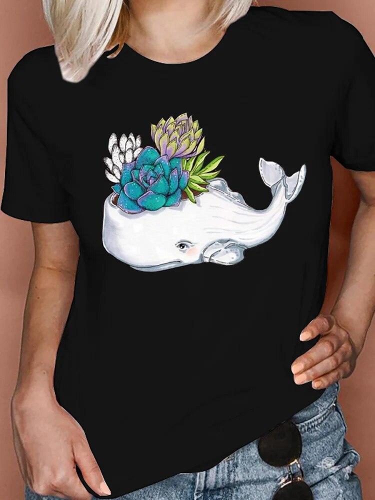 Women T Shirts Cartoon Bee Floral Queen Fashion Print Female Graphic T Top Female 90S Clothing Short Sleeve Shirt Tee T-Shirt