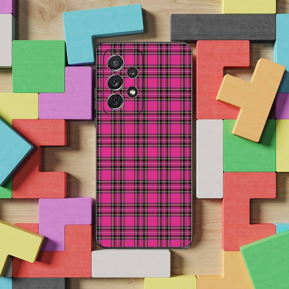 Scotland Art Tweed Check Phone Case For Samsung S25,S24,S23,S22,S21,S20,S10,Ultra,Plus,Lite,FE,Soft Silicone Black Cover