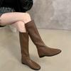 Vintage Elastische Schlankmachende Damen Kniehohe Stiefel Damen Outdoor Weiches Leder Flats Ritter Lange Stiefeletten