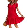 V-Neck Solid Color Loose Casual Short-Sleeved Dress