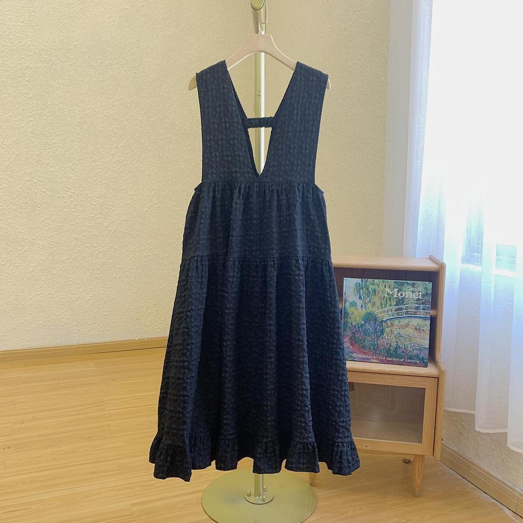 Retro Japanese V-Neck Strap Dress: Women's Korean Style, Loose Slimming, Plus Size Maternity Summer Fashion