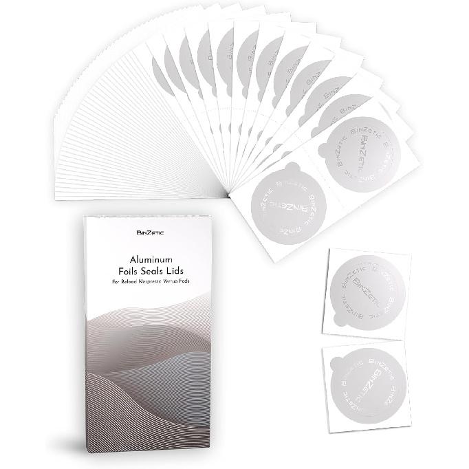 100Pcs Aluminum Foil Seal Lids for Nespresso Vertuo Pods [62mm,food-grade] Designed exclusively for Nespresso Vertuoline Machine Refill Only (100 Pcs Foil
