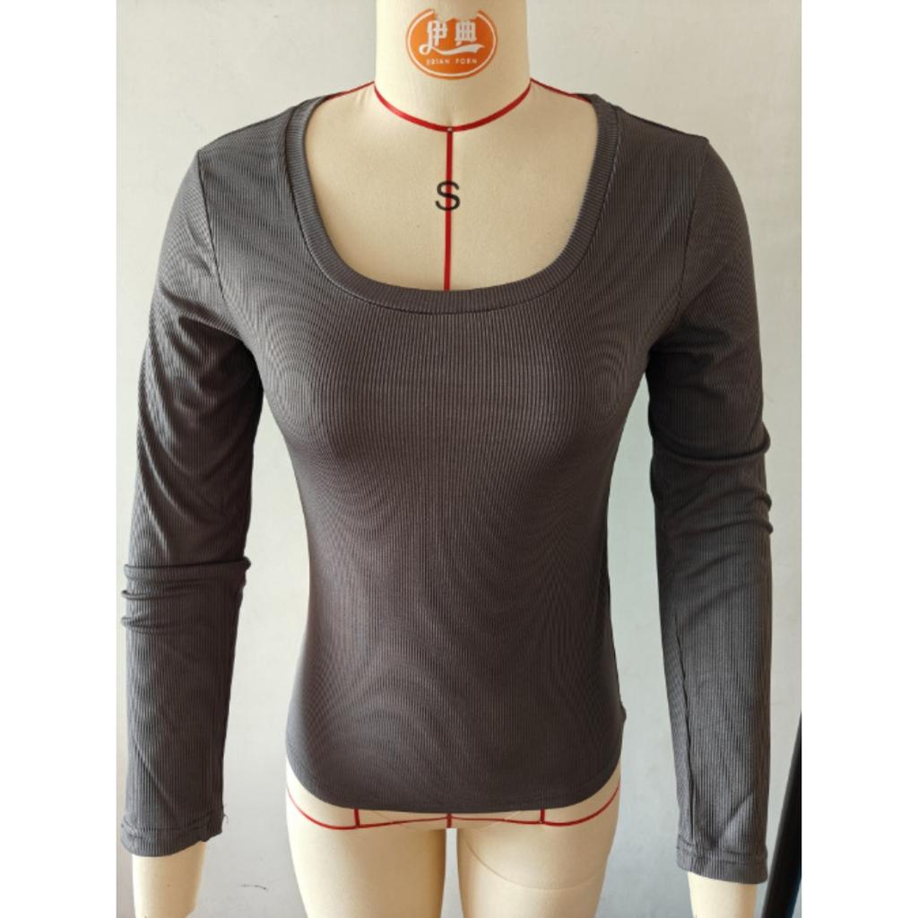 Vår og Høst Ny Ensfarget Løs Casual Dame Langermet T-skjorte, Egnet for Daglig og Hjemmebruk, Maskinvaskbar